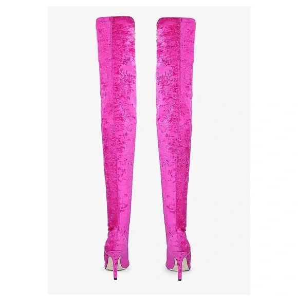 Paris Texas “Mama” Crushed Velvet Over-the-Knee Boots in Hot Pink - Picture 4 of 14